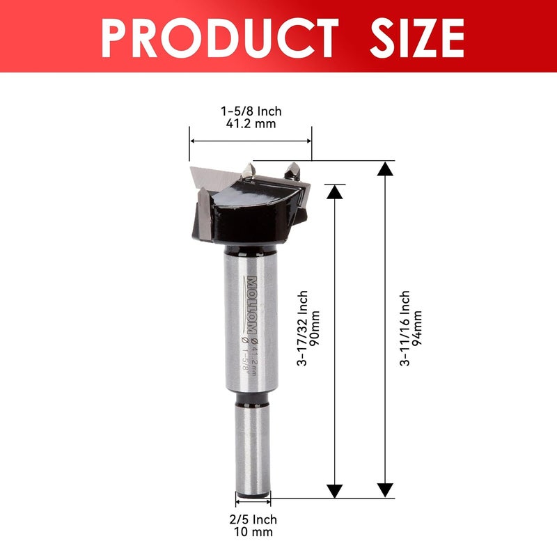 Mollom 1-5/8" (41.2mm) Forstner Drill Bit for Precise Woodworking with Durable YG8 Carbide Thickness of 2.0mm,This Hinge Cutter Tool is Ideal for Hard Wood, Plastic, Plywood - Image 2